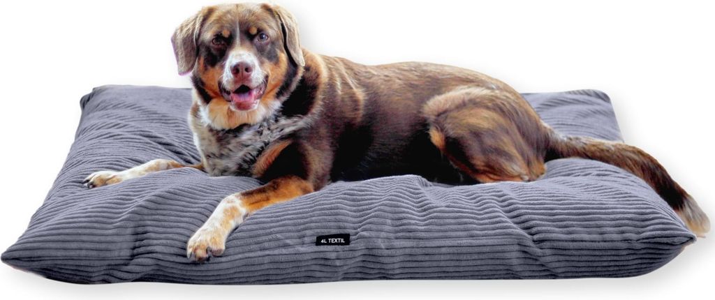 4L Textil MOLLY Hundekissen Cord Grau Hundebett Cord mittelgroße Hunde kuscheliges Hundekissen waschbar mit Bezug (80x60 cm, Graphit (Stripes)