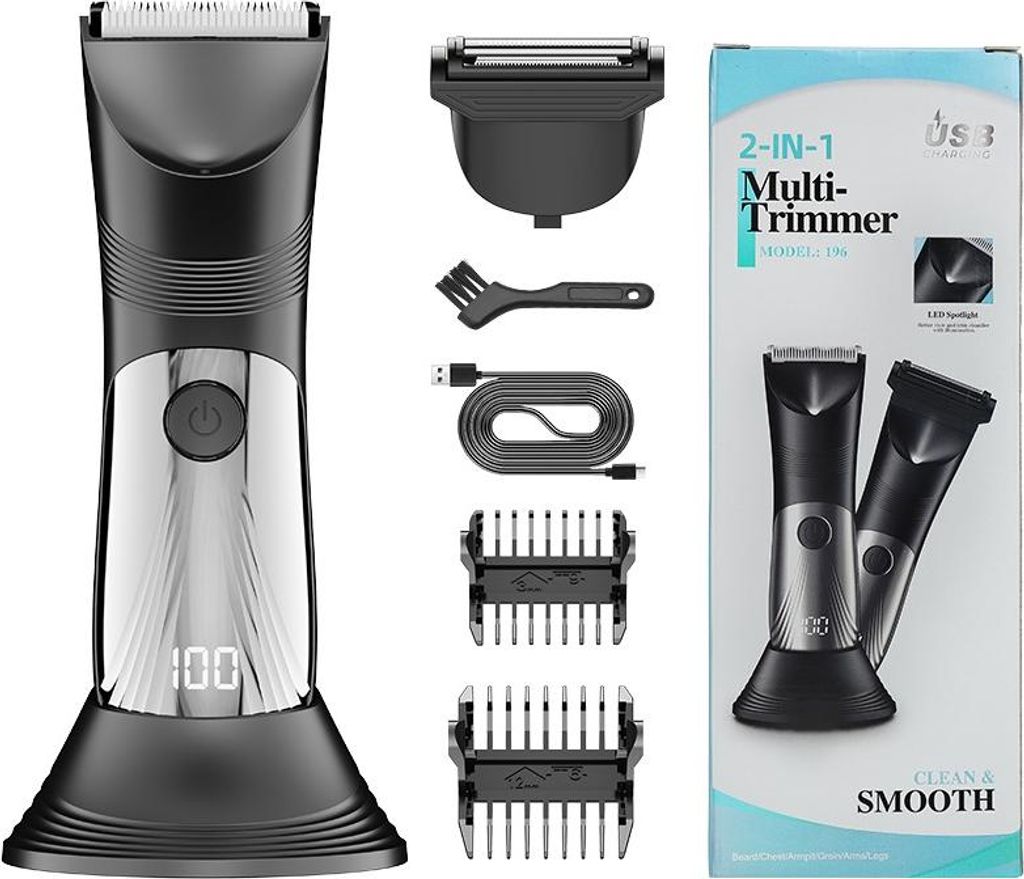 INF 2-in-1 Multi-Trimmer Modell 196: Körperhaartrimmer mit LED & Type-C