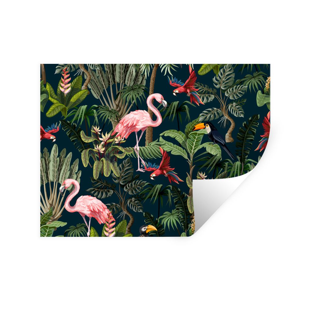 MuchoWow Wandtattoo Wandsticker Wandaufkleber Jungtiere - Muster - Kinder - Flamingo - Papagei - Kinder 160x120 cm Selbstklebend und Repositionie...