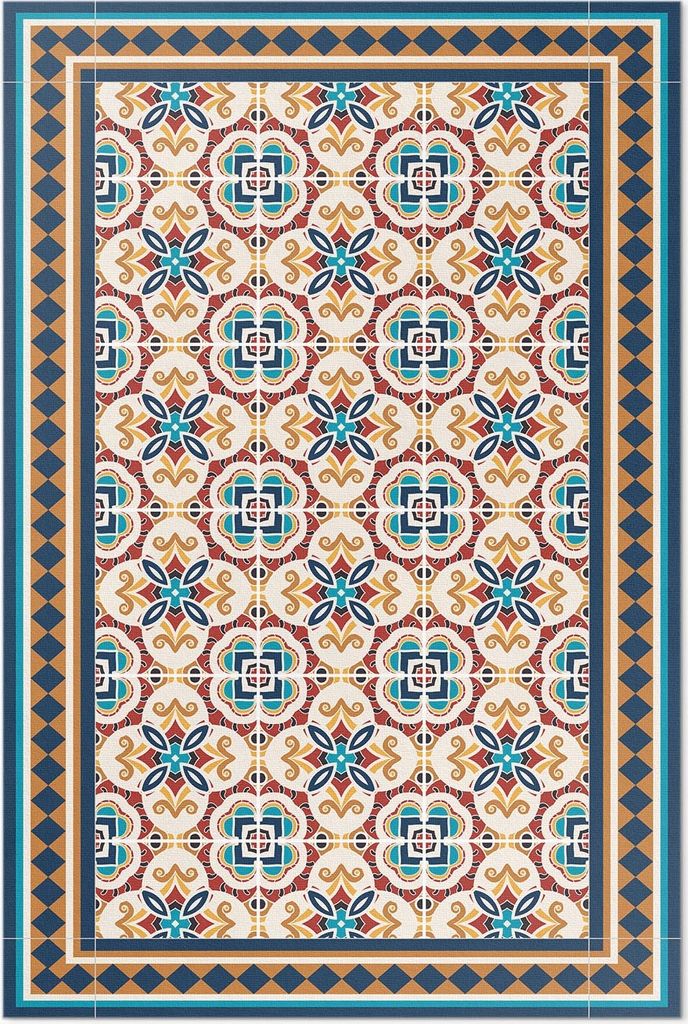 Florale Geometrie dekorative fliesen – Vinyl Fußmatte – 140x210 cm – Rutschfest, Pflegeleicht & Langlebig