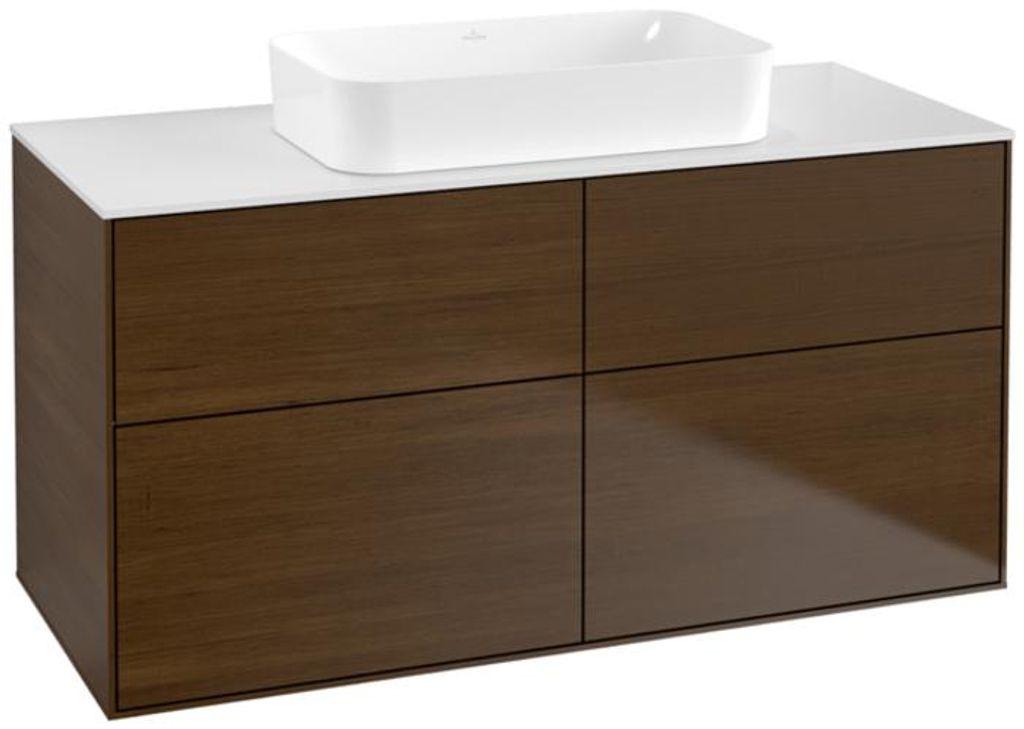 Villeroy & Boch Finion Waschtischunterschrank, 4 Auszüge, mit integrierter Beleuchtung, Waschbecken mittig, ohne Hahnloch, 1200x603x501mm, Glass W...