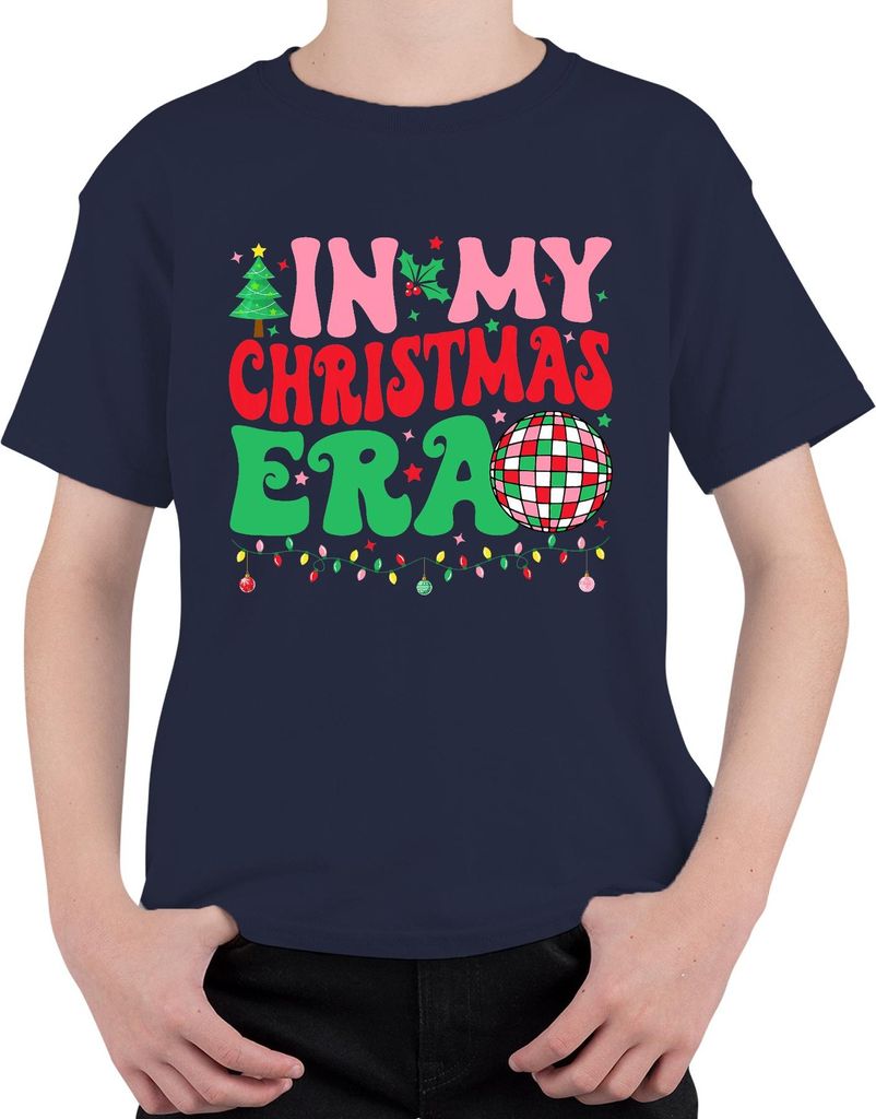 In My Christmas Era Weihnachten Disco Kugel Lichterkette Retro Uni Kinder T-Shirt, Navy, 116