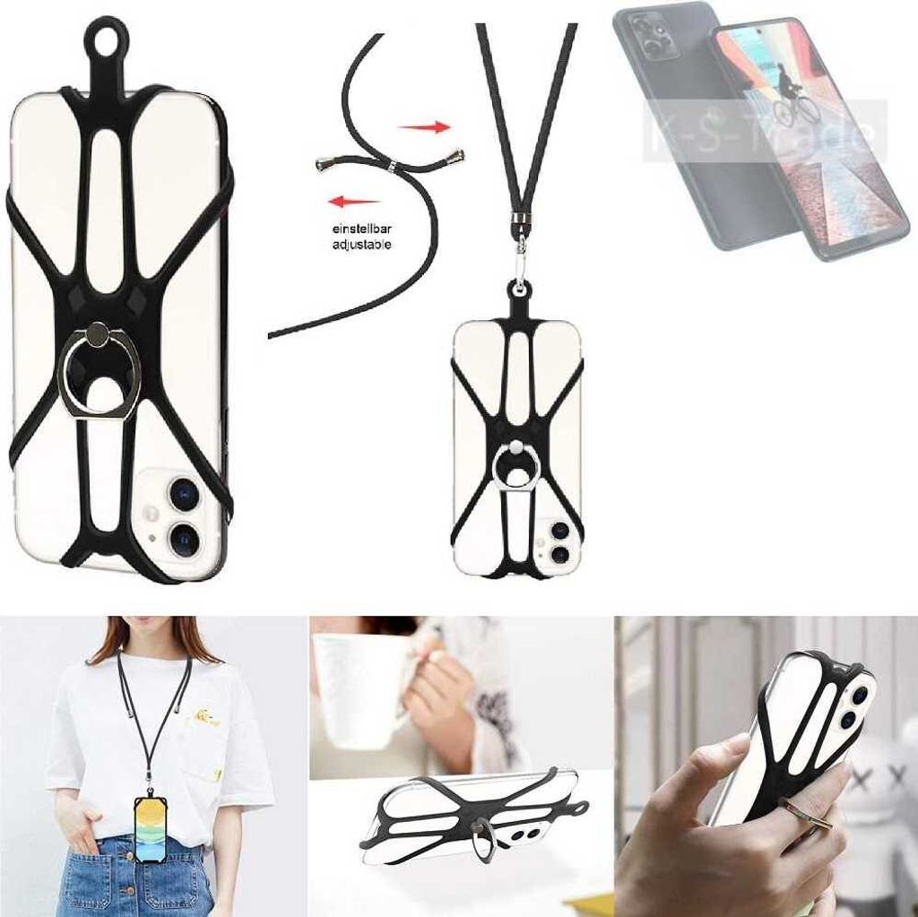 K-S-Trade 3in1 Handykette Handyband Handykordel Halsband Smartphone-Ring Handy-Ring kompatibel mit Motorola Moto G Power 5G Fingerhalterung Handyring