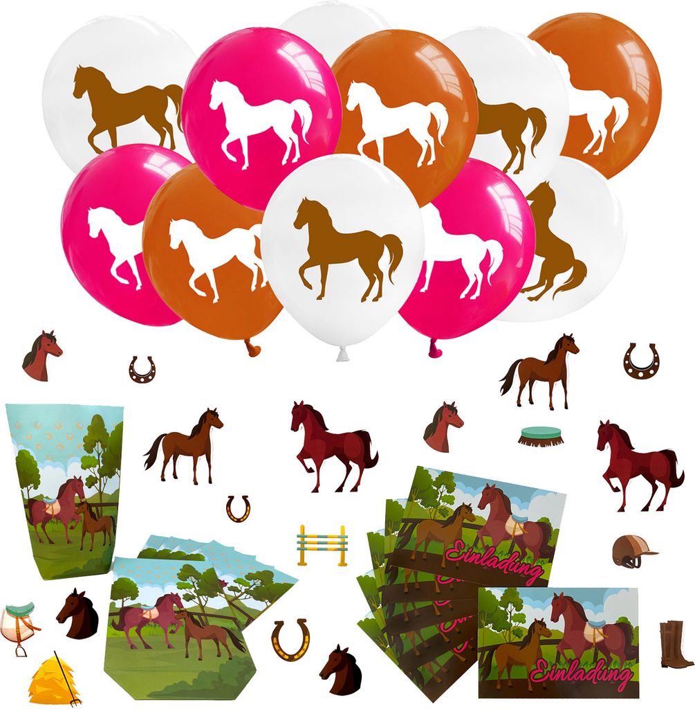 Oblique Unique Pferde Deko Set - Geschenktüten + Einladungskarten + Konfetti + Luftballons für Kinder Geburtstag Motto Party