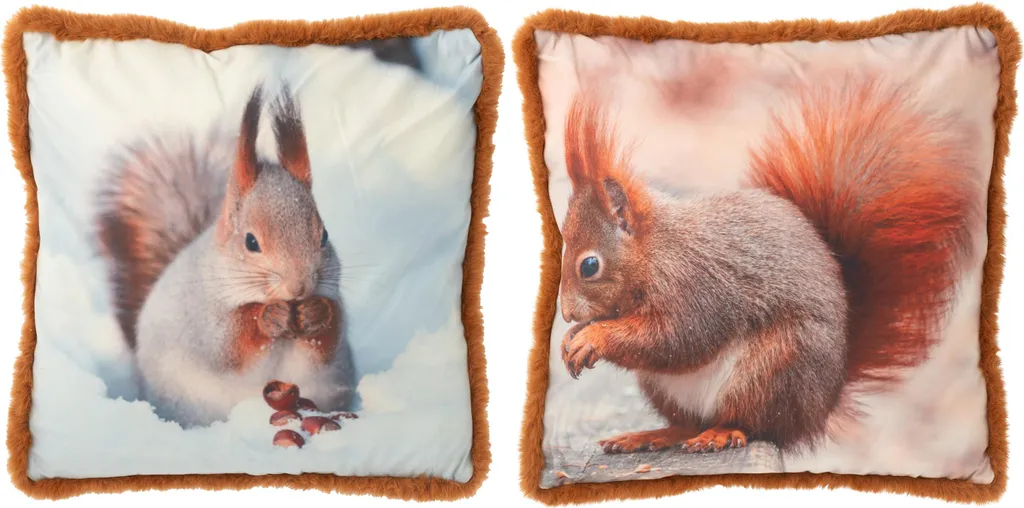 Coussin Écureuil Moelleux J-Line Marron en Polyester Premium Assortiment