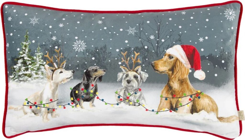 Evans Lichfield - Hund - Kissenhülle, weihnachtliches Design Paspeliert RV3534 (50 cm x 30 cm) (Steinfarben)