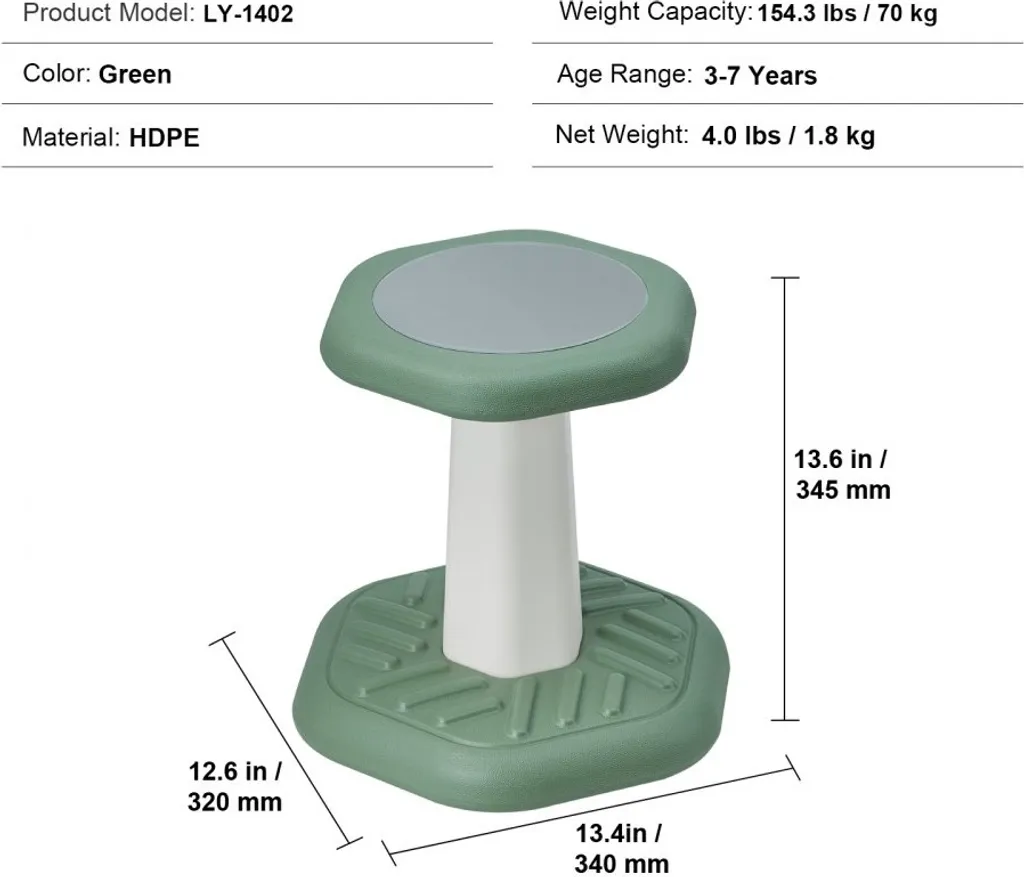 Tabouret à bascule avec coussin éponge - Siège actif vert pour enfant