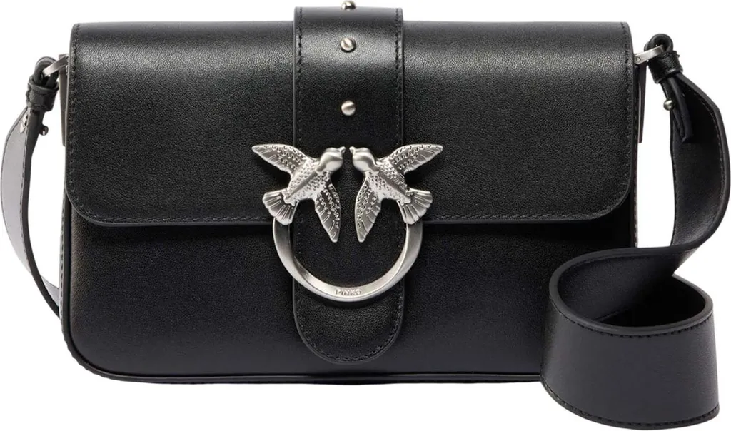 Petit sac à main en cuir noir PINKO Love One Mini avec chaîne argentée