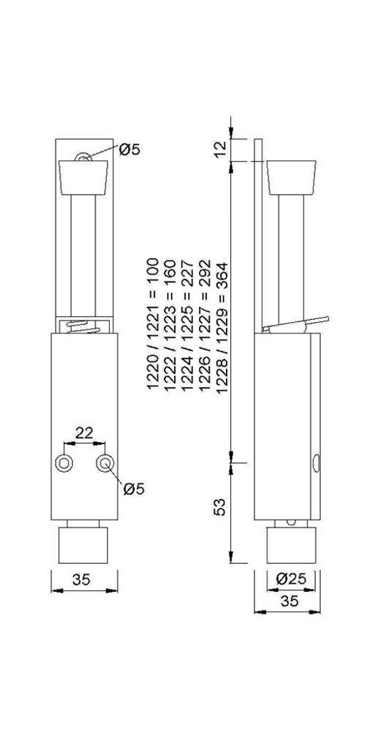 Türfeststeller 1222.71 Alu.weiß Hubh.60mm Türmontage KWS Produktbild 