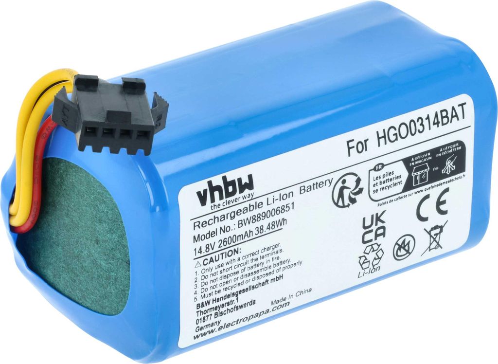 vhbw Akku Ersatz für Hoover B015, 35602251, HGO0314BAT für Saugroboter (2,6 Ah, 14,8 V, Li-Ion)