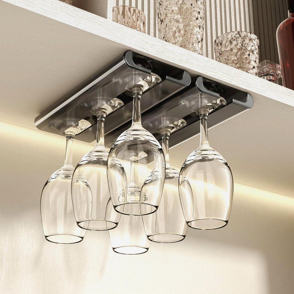 Weinglashalter, 2er-Packung Gläserhalter, Weinglas Halterung Installation ohne Bohren, Stielglasregal, Weinglashalter Hängend für Küche und Bar...