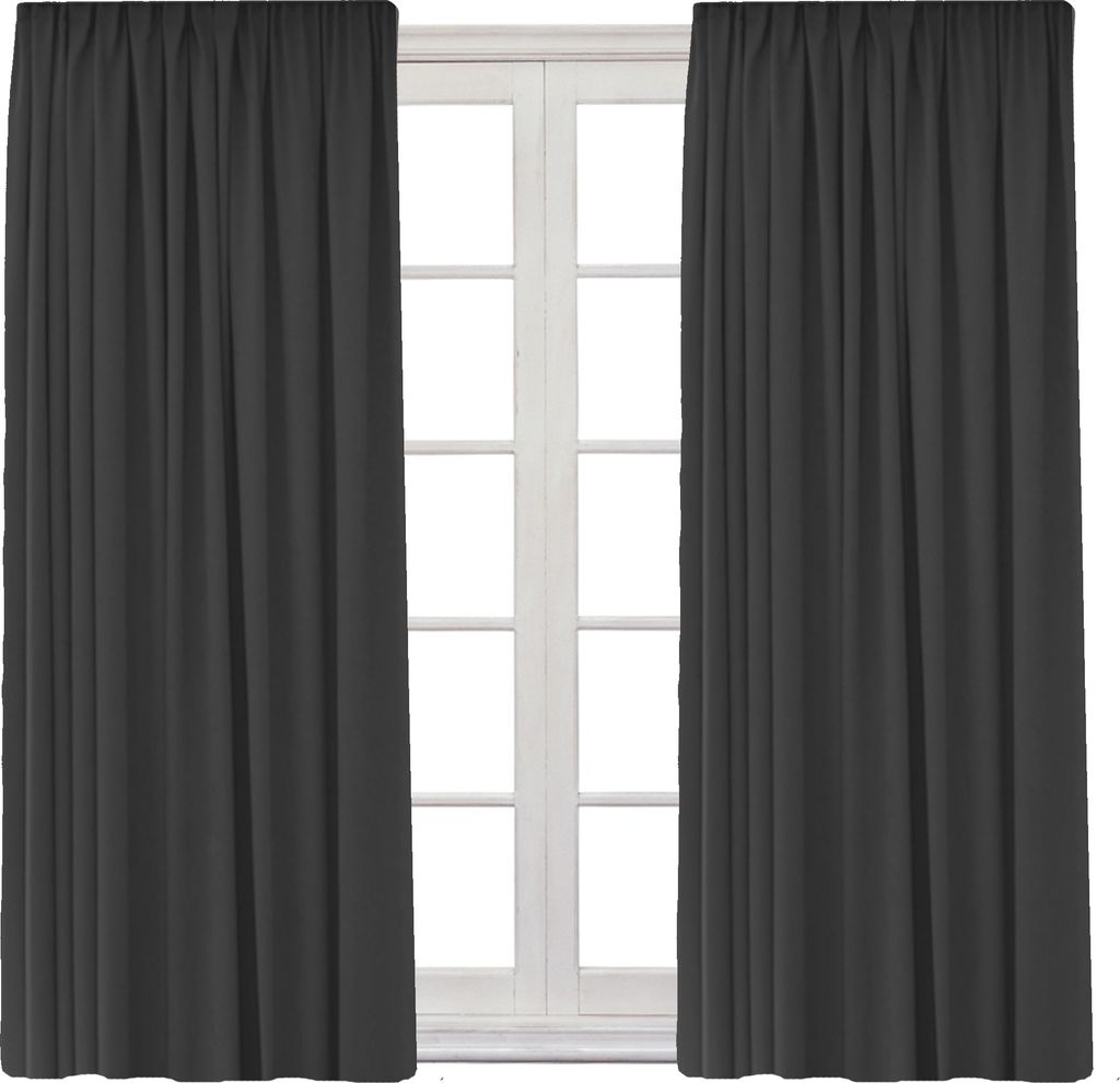 2x Gardine mit Kräuselband Universalband Vorhang Gardinenband Verdunkelung Blickdicht 140 (B) x 245 (L) Dunkelgrau 2er Pack