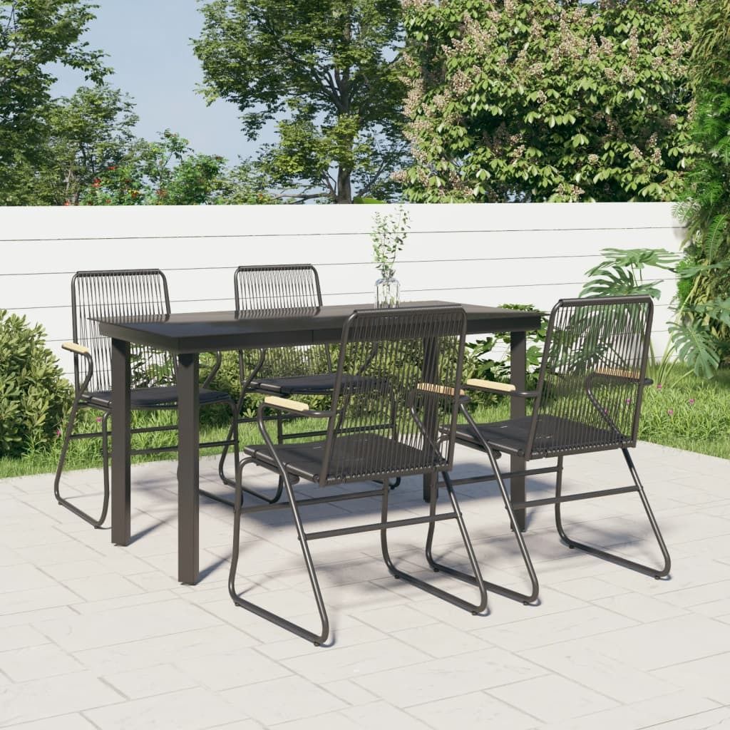 The Living Store 5-tlg. Garten-Essgruppe Schwarz PVC Rattan