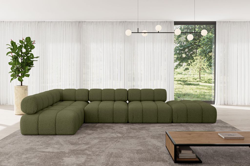 ALTDECOR Modulares Sofa Ecksofa in L-Form - Favio-L2 - 380x190x70 cm Grün universal, links/rechts Corner modular Sofa Eckcouch Couch Wohnlandschaf...