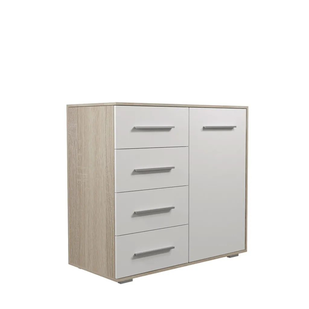 Commode Gain de Place 4 Tiroirs et 1 Porte FRIDA MINI Finition Sonoma