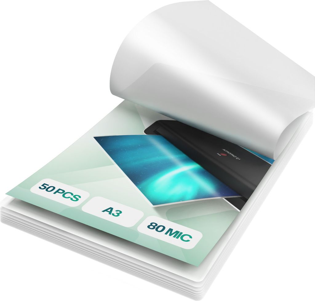 ACROPAQ Laminierfolien A3 - 80 mic, 50 Stück, Glaenzend, , Abgerundete Ecken, Geeignet für Fotos und Hinweise - 18002