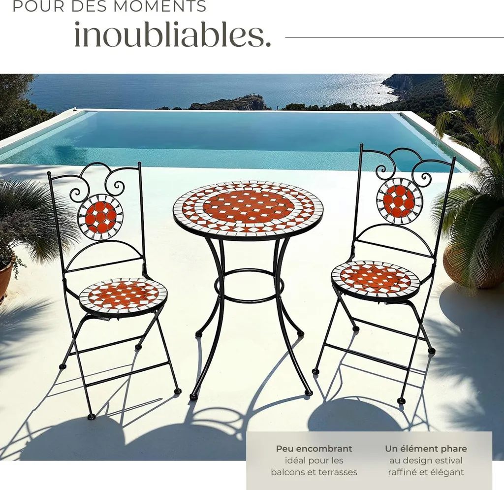 Ensemble table et chaises de jardin marron durable et facile à laver