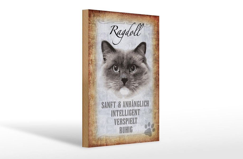 Holzschild Spruch 20x30cm Ragdoll Katze sanft Schild