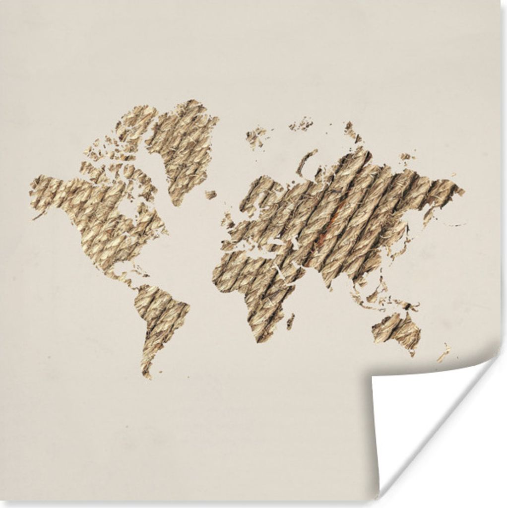 MuchoWow Poster Weltkarte - Seil - Beige 100x100 cm - Babyzimmer