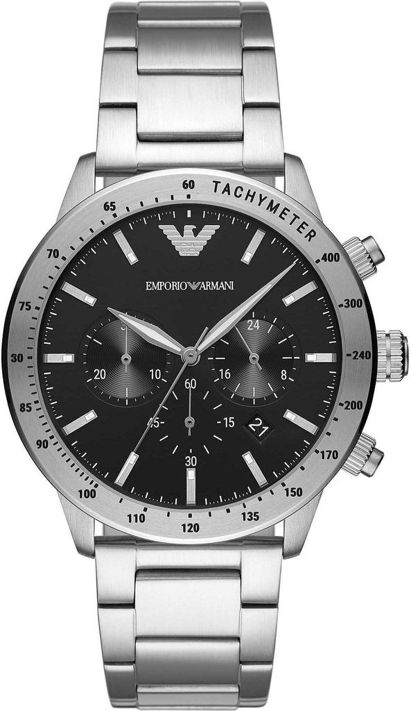 A close-up studio shot of a men's chronograph watch.