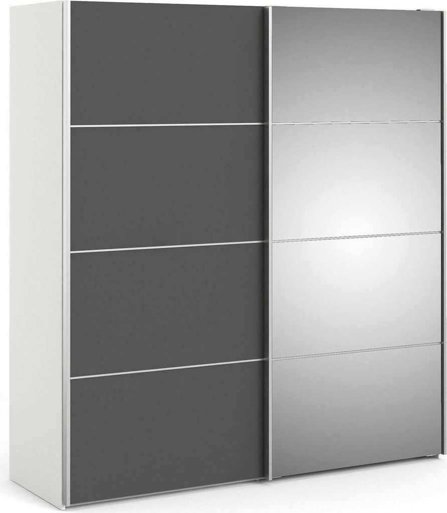 Kleiderschrank 2 Türen Astrée, Schlafzimmermöbel, Schrank, Garderobe, 182x64 h202 cm, Weiß und Grau