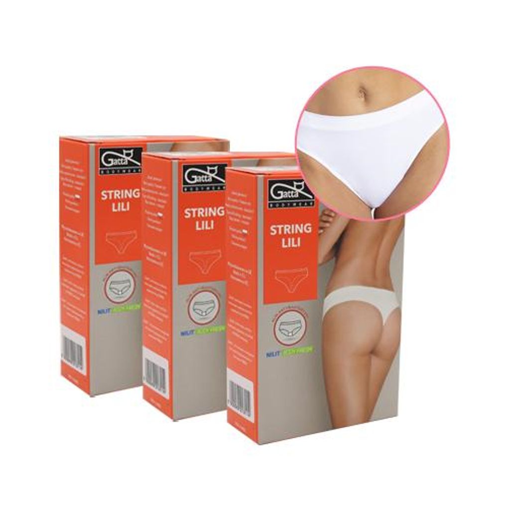 Gatta Lili Damen-Höschen vom Typ String, mit hoher Taille, bequem, weich, antibakterieller Zwickel, am Körper haftend, verpackt zu 3 Stück in Ei...