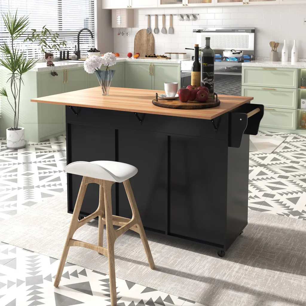 Desserte Cuisine Noire 129cm : Gagnez de la Place avec le Plan Pliable