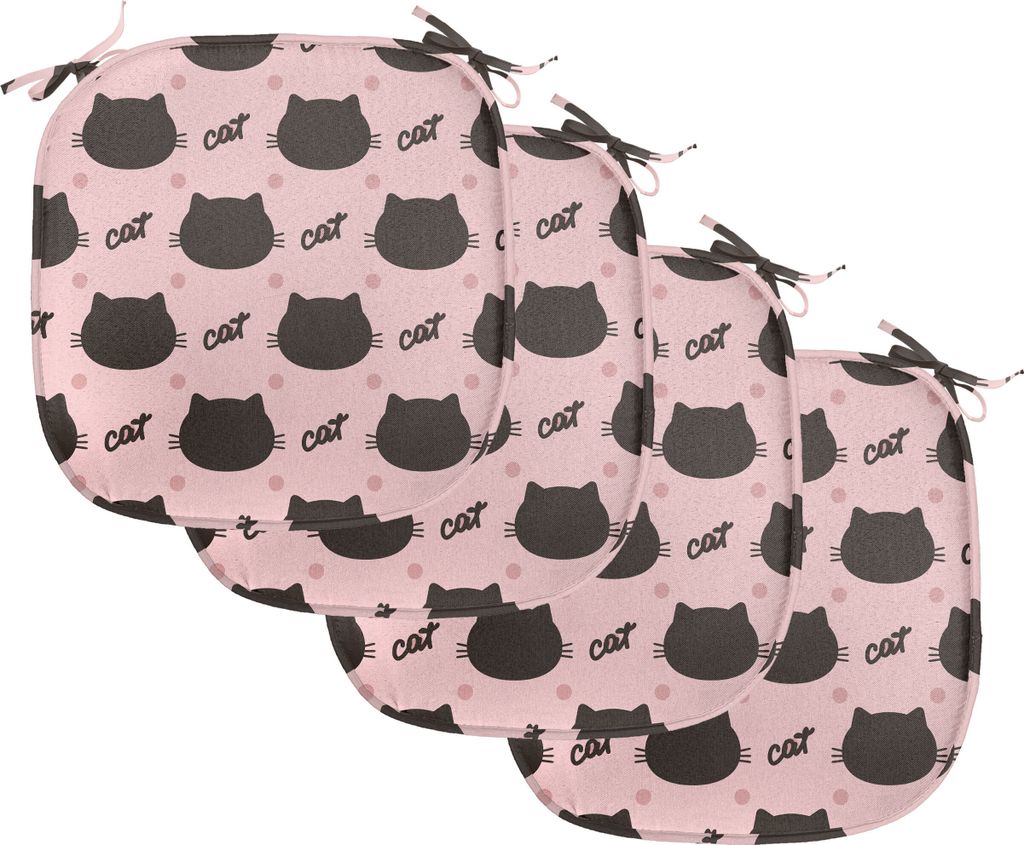 ABAKUHAUS Katze Polster für Esszimmerstühle, Kopf Silhouetten Dots Girly, Dekoratives wasserfestes Kissen mit Riemen für Küchensitze, 40 cm x 4...