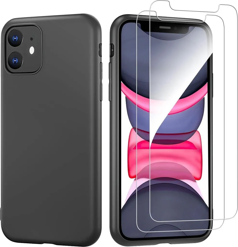 Étui iPhone 11 en Silicone Noir Ultra Fin et Pack de 2 Verres Blindés
