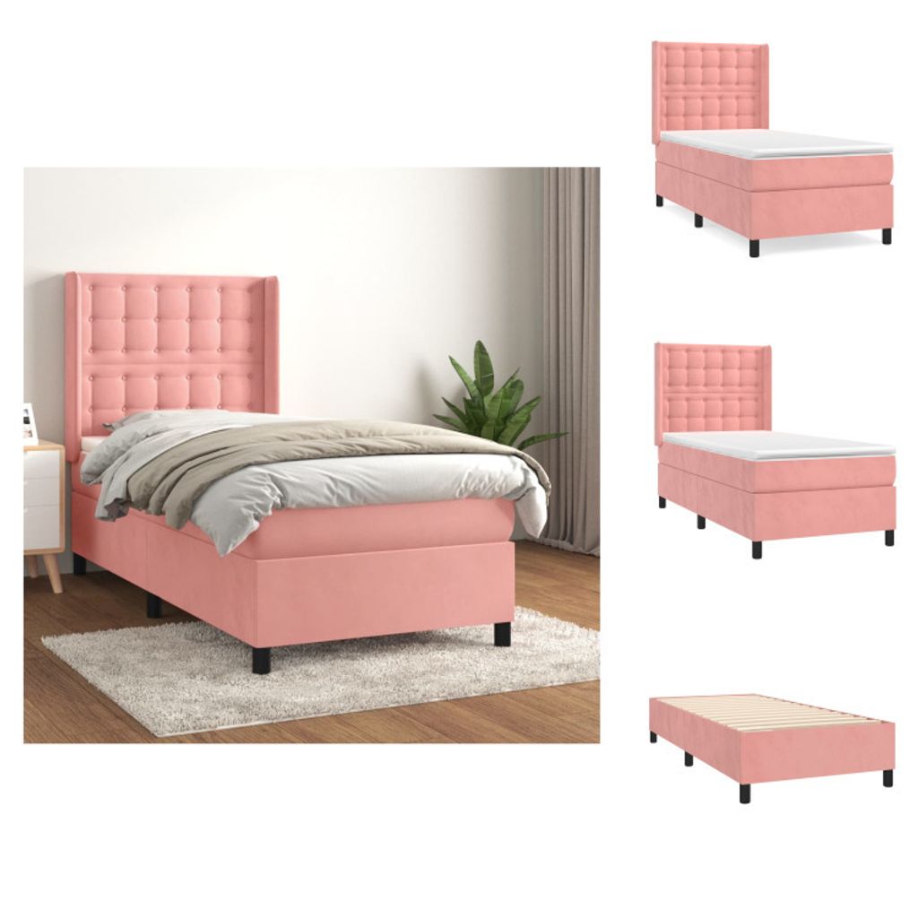 vidaXL Boxspringbett mit Matratze Rosa 80x200 cm Samt - Betten & Bettgestelle