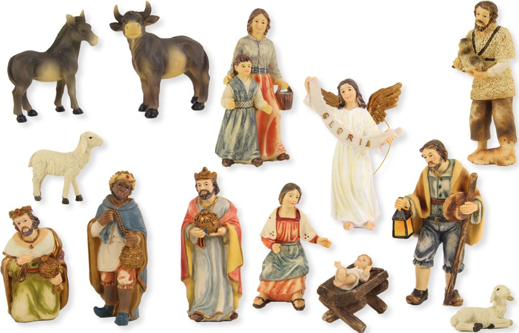 13x FADEDA Bauern-Krippenfiguren / Höhe:10 cm / handbemalt / detailgetreue Krippen Figuren - Weihnachten Tisch Dekoration Krippe Zubehör