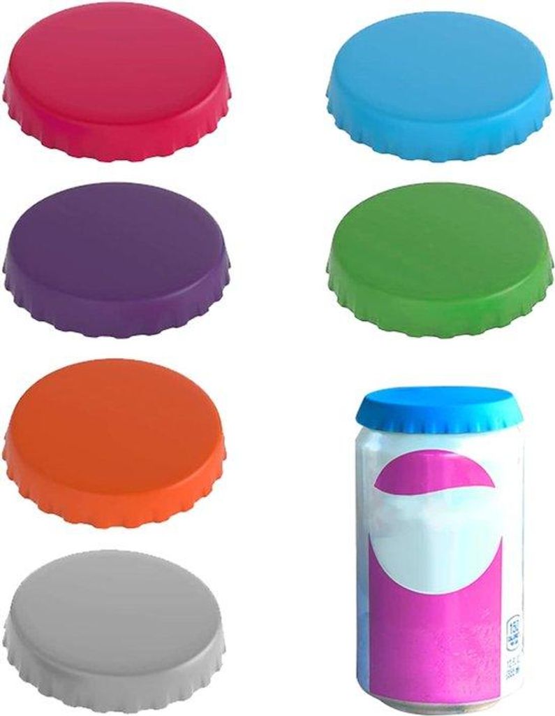 Silikondeckel 6er Set - 65x12mm - blauw, rood, grün, violett, grau, orange - herstellbar - für Bierflaschen, Saftflaschen, Bierdosen - morsfreie ...