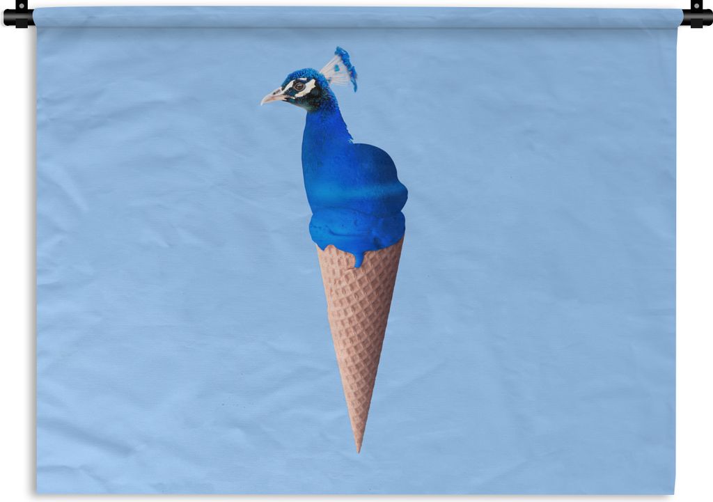 MuchoWow Wandteppich Wandbehang Pfau - Eistüten - Eiscreme - Blau - Vogel 60x45 cm Tapisserie Dekoration Wandtuch - Das Schlafzimmer