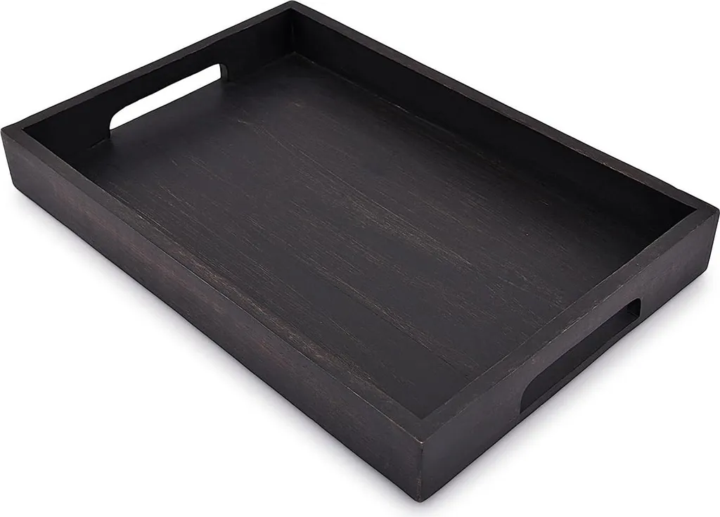 Plateau bois acacia noir anti-dérapant avec bords hauts anti-chute