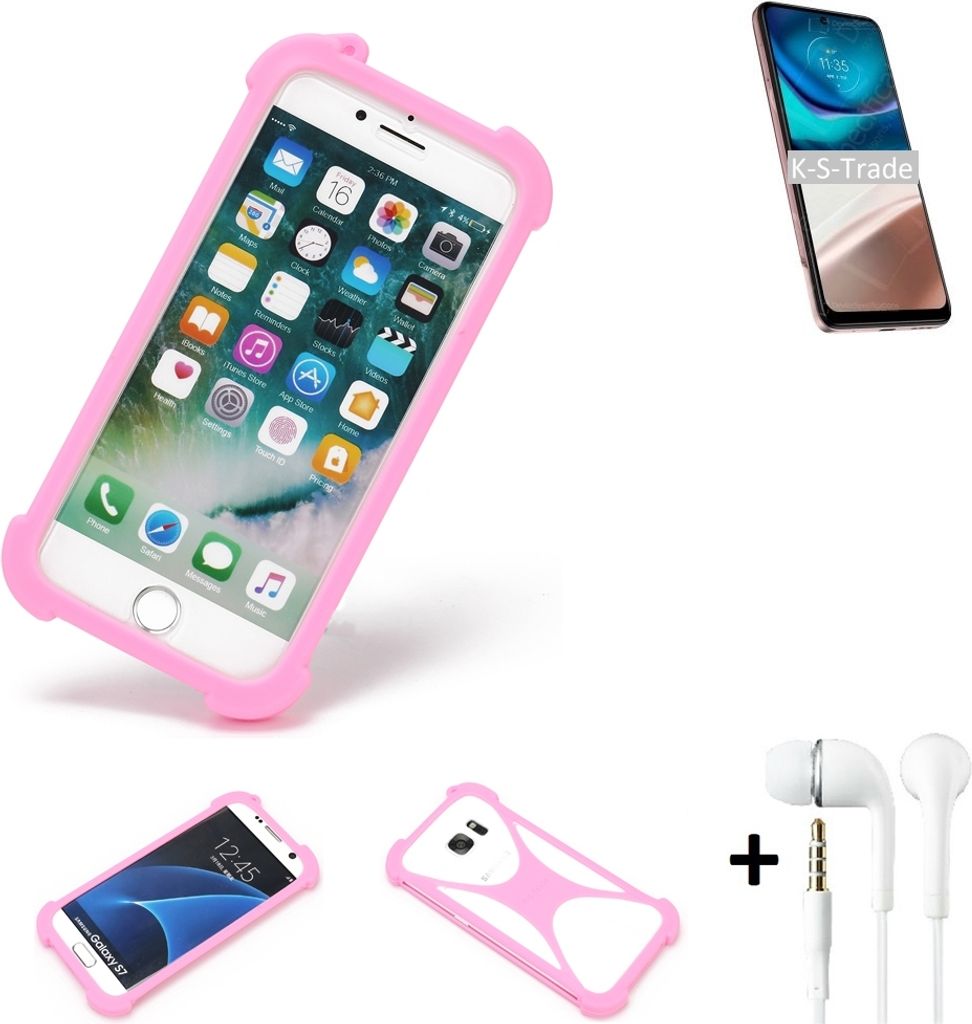 K-S-Trade Bumper + Kopfhörer kompatibel mit Motorola Moto G42 Handy Hülle Schutzhülle Silikon Schutz Hülle Cover Case Silikoncase Silikonbumper
