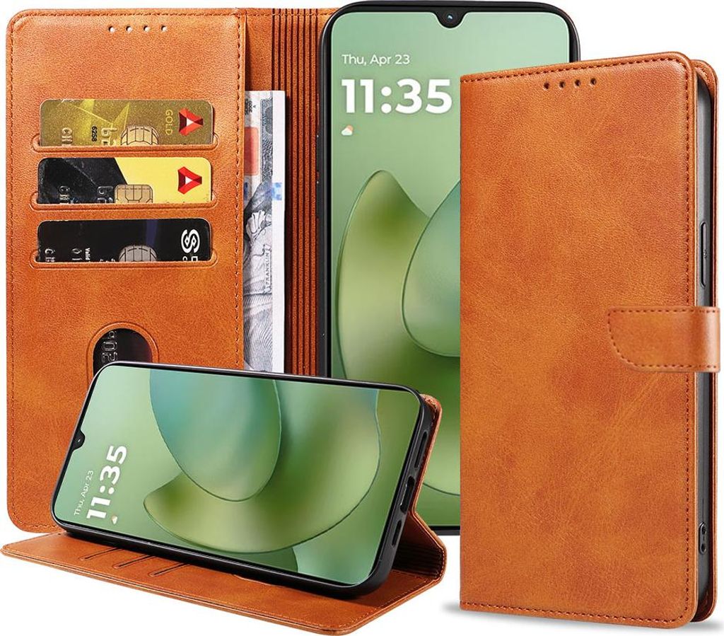 Passend für Motorola Moto G06 Handytasche Kunstleder mit Magnetlippe und Kartenhalter Buchhülle mit Klappe - Wallet Case mit Kartenfach - Braun -...