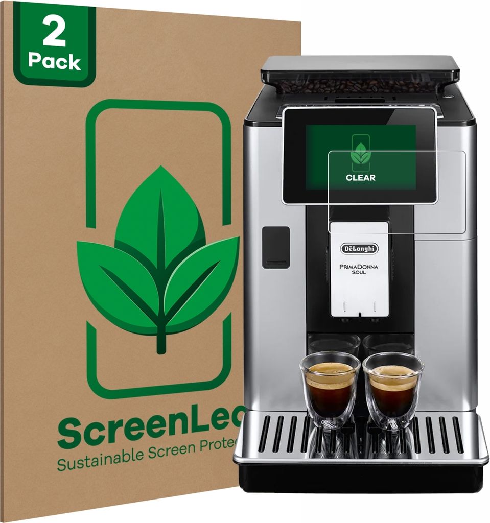 2x ScreenLeaf Schutzfolie für DeLonghi PrimaDonna Soul ECAM610.74.MB nachhaltiger Displayschutz Display Schutz Folie Klar Transparent