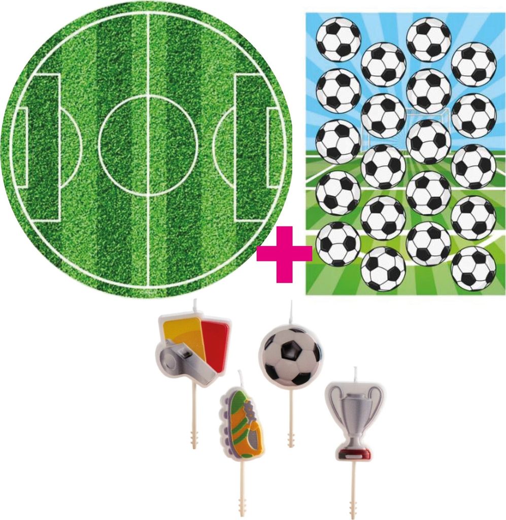 3er Set Fußball Tortenaufleger, Muffinaufleger & Kerzen Produktbild 