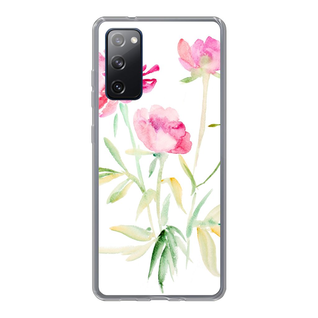 MuchoWow Handyhülle Schutzhülle Hülle für Samsung Galaxy S20 FE Blumen - Aquarell - Rosa Silikon Softcase Handy Hülle - Abdeckung