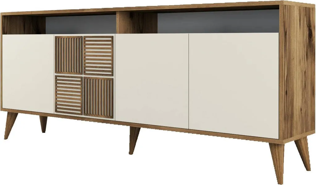 Buffet Bas Benjamin en Bois Marron - Meuble de Rangement Long 180cm