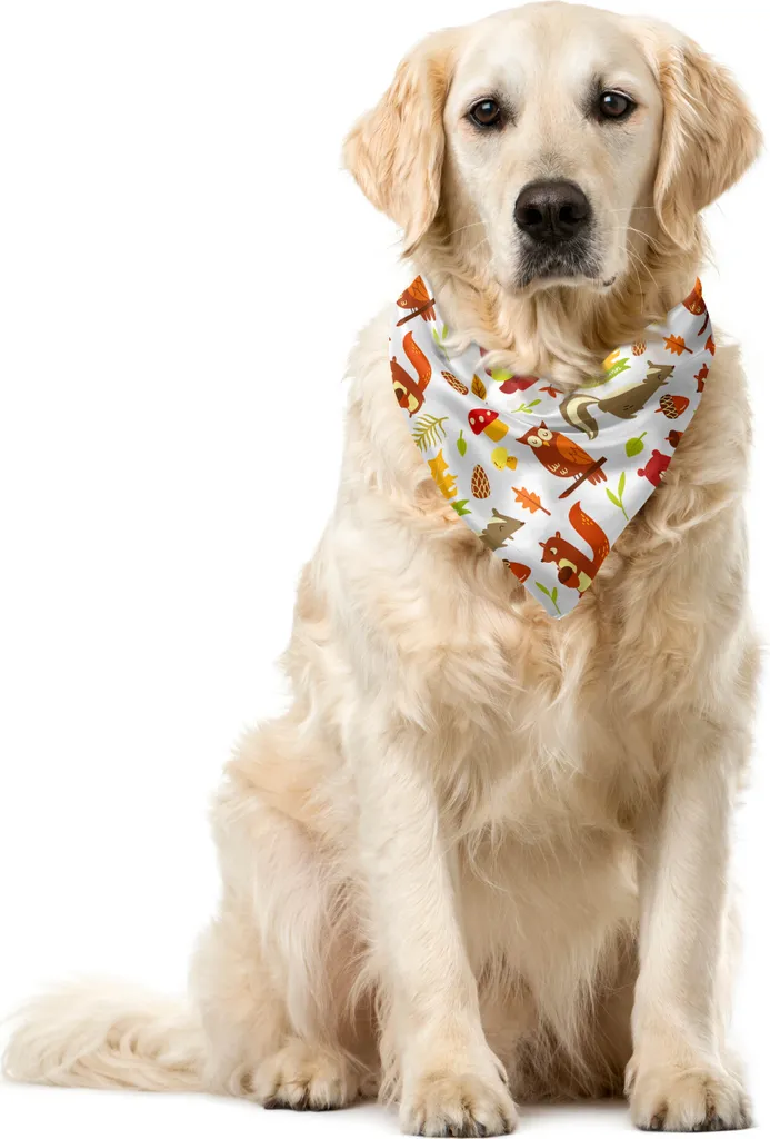 ABAKUHAUS Bandana in legno per animali domestici, articolo in stile cartone animato Foresta, 40x40 cm, bianco multicolore