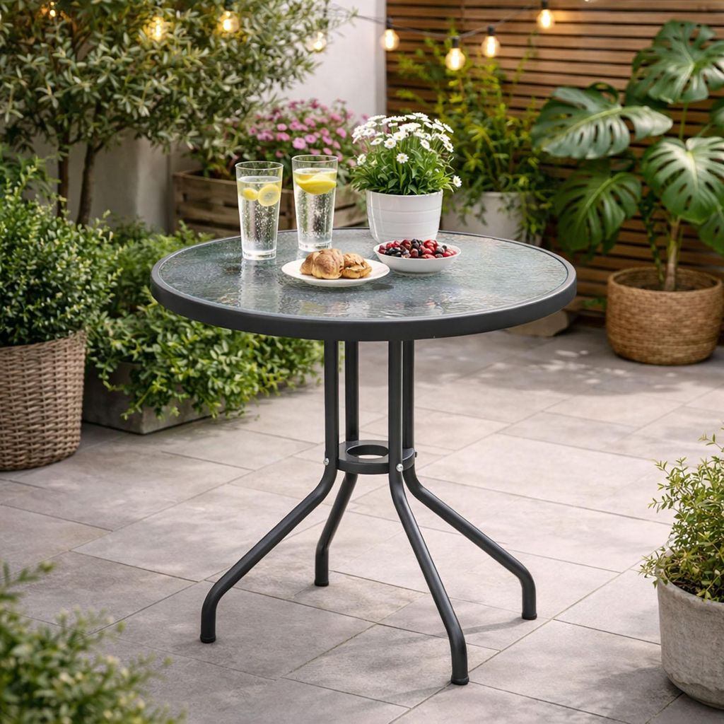 Bistrotisch Rund Ø 60 H70cm Glas/Metall Balkontisch Glastisch Gartentisch