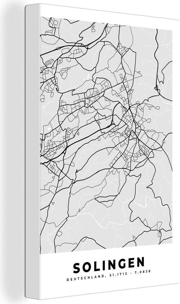 OneMillionCanvasses - Leinwandbilder - 90x140 cm, Karte - Deutschland - Solingen- Karte - Stadtplan, Wandbilder Kunstdruck Wanddekoration - Foto ...