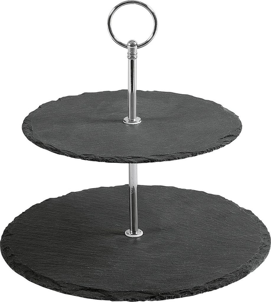 APS-Germany Etagere 2Etagen Schiefer 24cm, Rund, Schwarz, Produktbild 