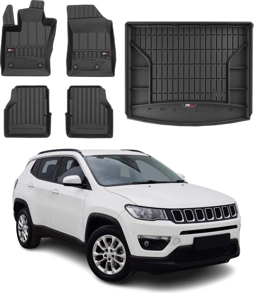 OMAC Fußmatten & Kofferraumwanne Set für Jeep Compass 2016-2025 Gummi Schwarz 5x