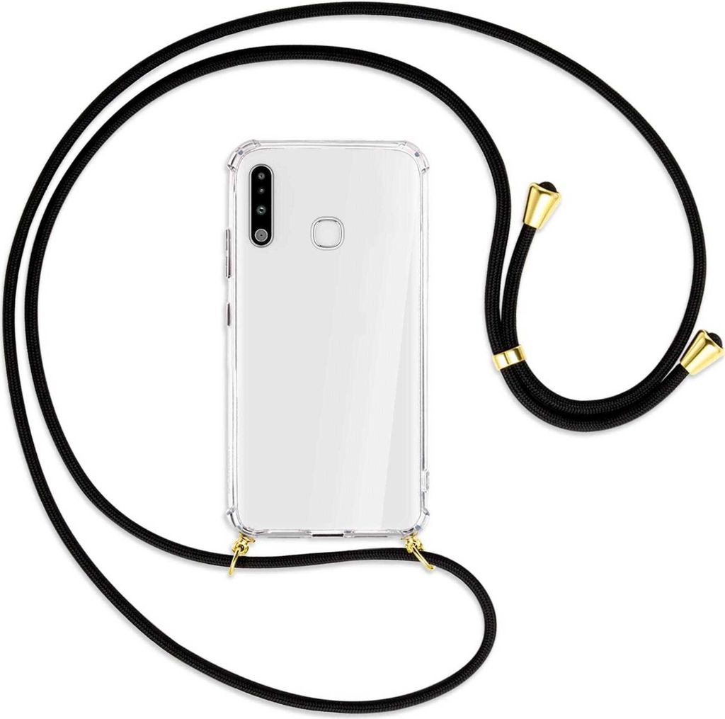 Handykette Backcover-Schutzhülle mit Band (Metall goldfarben) für Samsung Galaxy A70e - schwarz