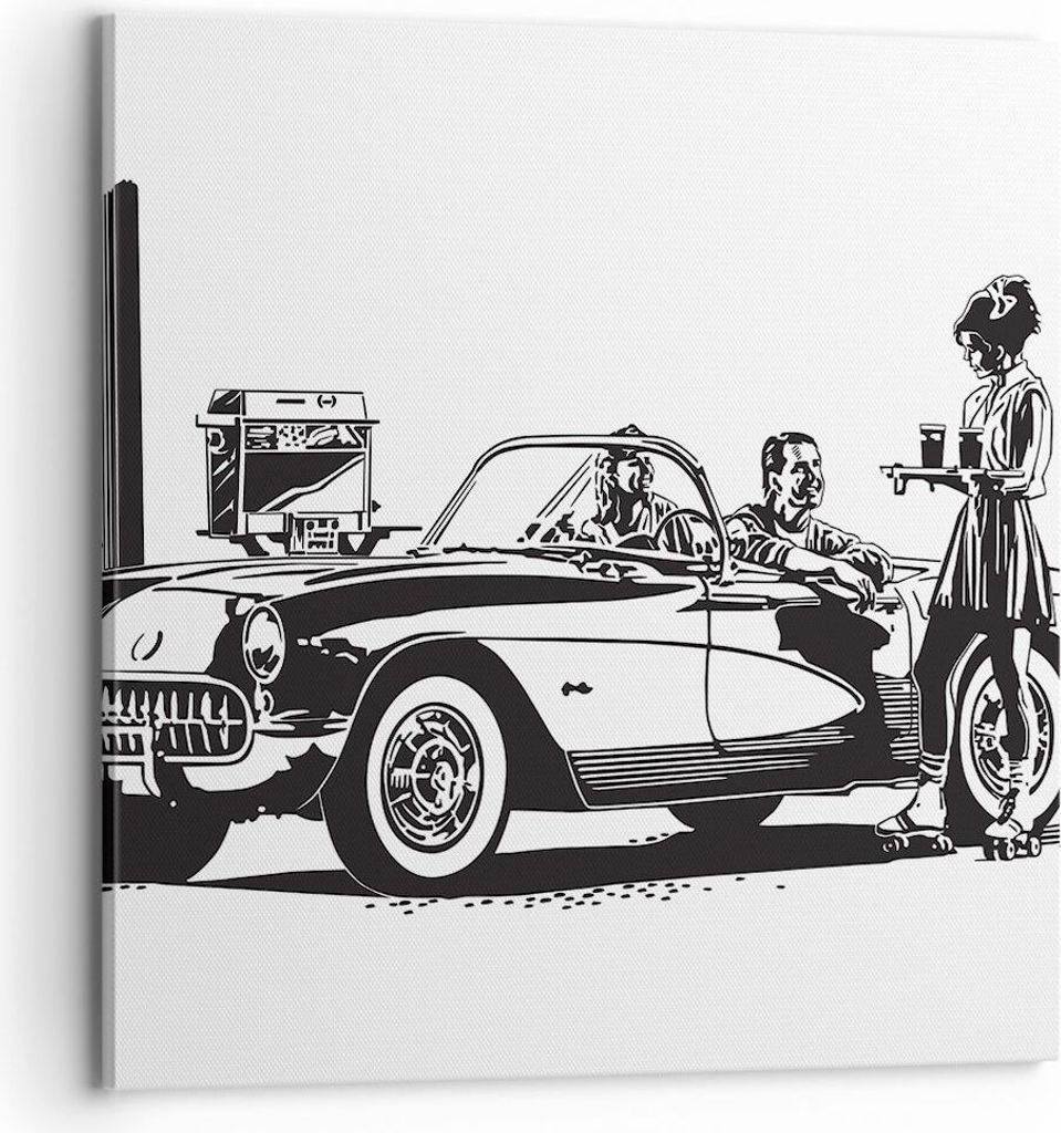 Bild auf Leinwand - Leinwandbild - Bar Auto Straße - 70x70cm - Wand Bild - Wanddeko - Wandbilder - Leinwanddruck - Bilder - Kunstdruck - Wanddekor...