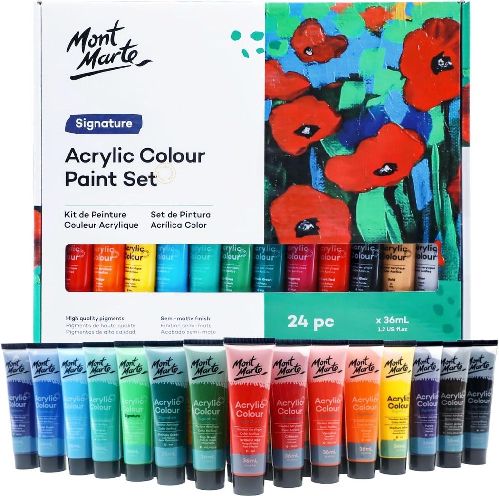 Mont Marte Acrylfarben Set – 24 Farben x 36ml Tuben – Ideal Produktbild 