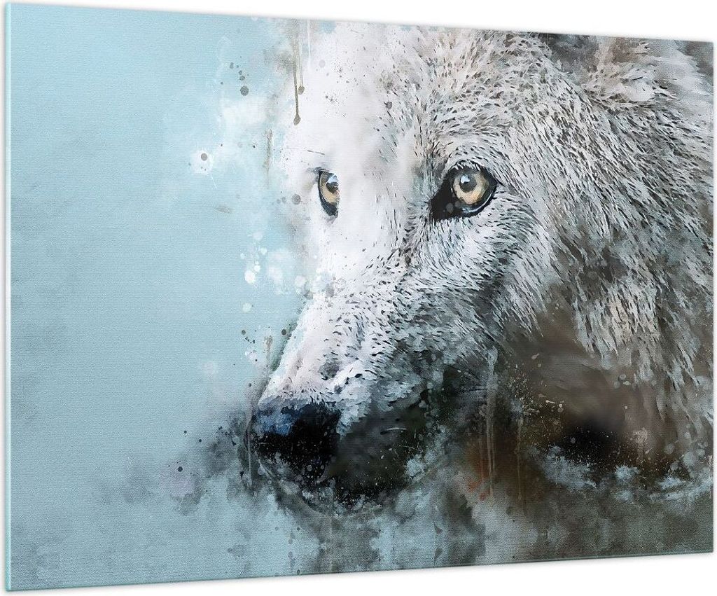 Bilder auf glas - Einteilig - Weiß Der Wolf Bild - 100x70cm - Glasbilder - Wandbilder - Bilder - zum Aufhängen bereit - Wanddekoration aus Glas -...