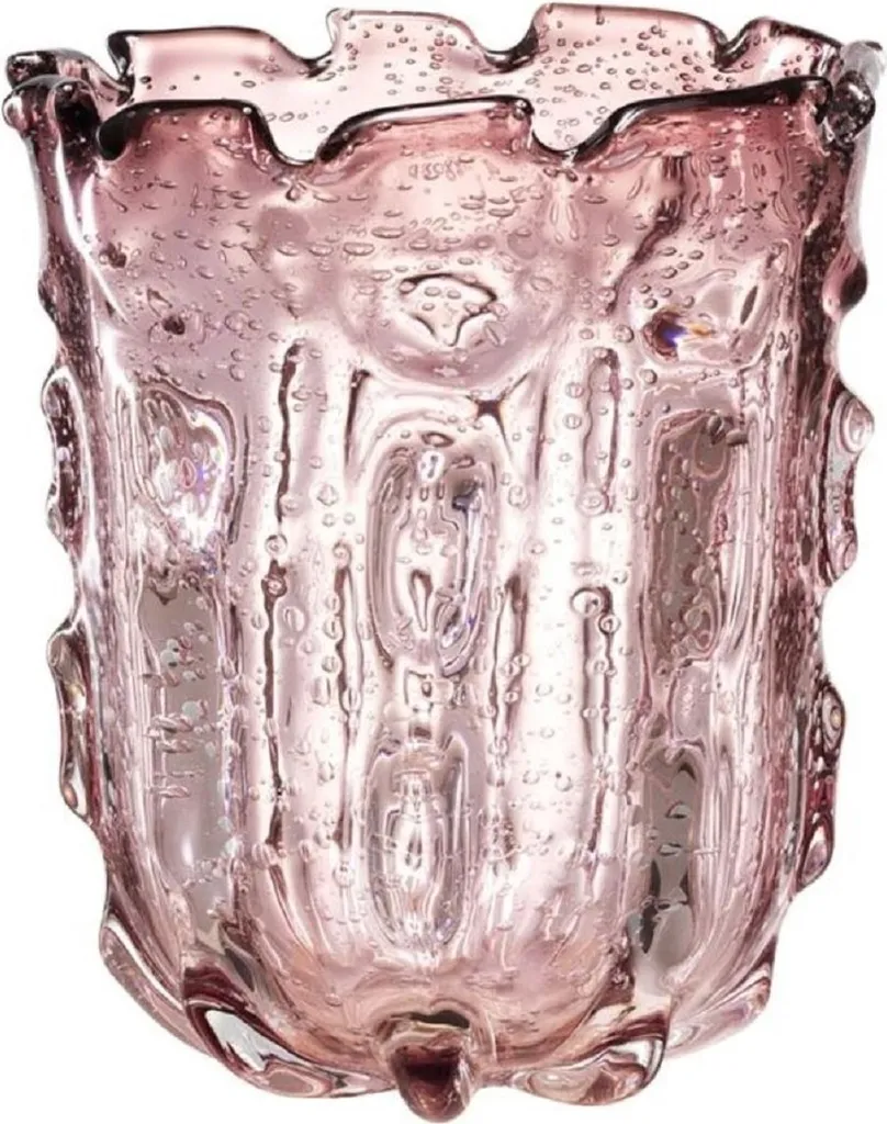 Vase à fleurs design en verre rose poudré décoratif pour le salon